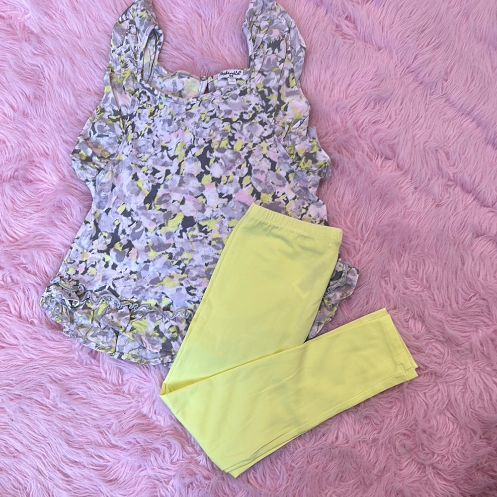 Floral Sleeveless Top and Yellow Leggings Set